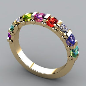 9 Stone Christopher Michael Design Mothers Ring 3mm With Heart Accent* - MothersFamilyRings.com