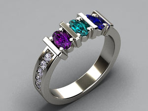 Exquisite Three Stone Oval Mothers Ring with Diamonds* Designed by Christopher Michael - MothersFamilyRings.com