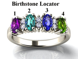 4 Stone Oval Birthstone Ring with Fine Diamonds Designed by Christopher Michael - MothersFamilyRings.com