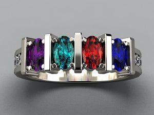 Exquisite Four Stone Oval Mothers Ring with Diamonds* Designed by Christopher Michael - MothersFamilyRings.com
