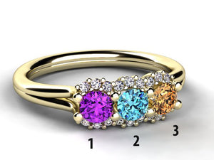 Mother's Ring With Fine Diamond and Three Natural Birthstones* designed by Christopher Michael