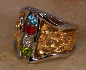 Art Nouveau Inspired 3 Birthstone Mothers Ring* Christopher Michael Design
