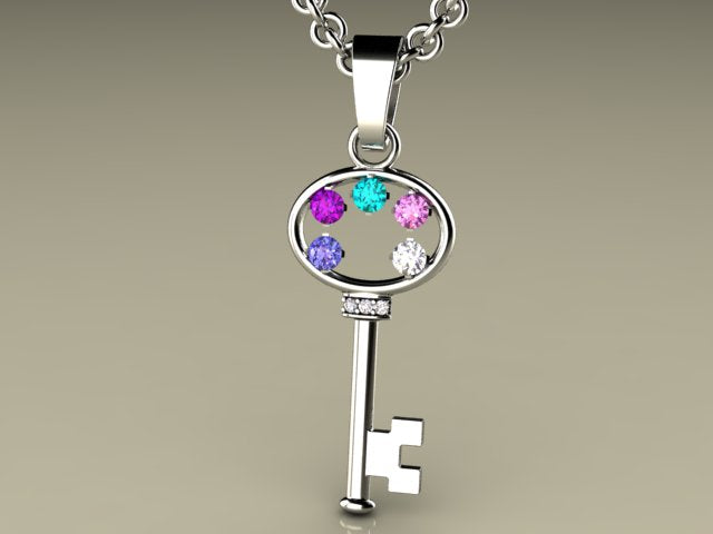 Key To My Heart Mother&#39;s Pendant with Five Birthstones*