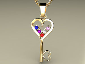 Five Birthstone Key To Hearts Mothers Pendant* Christopher Michael Design
