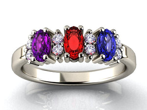 3 Stone Oval Birthstone Ring with Fine Diamonds Designed by Christopher Michael - MothersFamilyRings.com