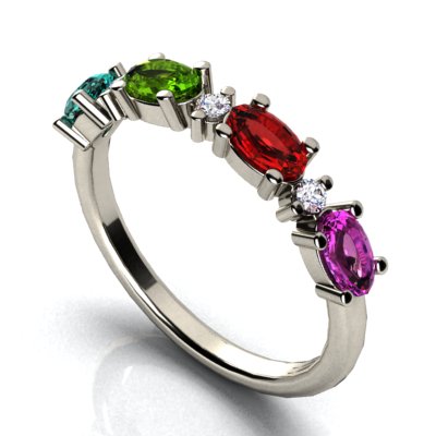 4 Birthstone Christopher Michael Designed Ring With Oval Birthstones Set East to West* - MothersFamilyRings.com