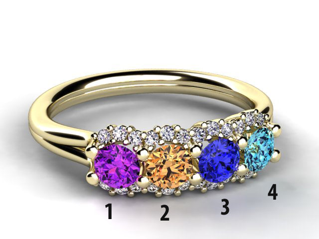 Mother&#39;s Ring With Fine Diamond and Four Natural Birthstones* designed by Christopher Michael