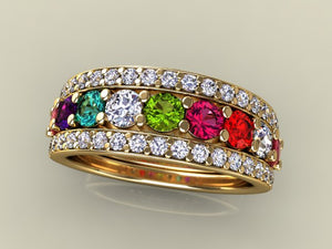 9 Birthstones Mothers Ring Flanked with Fine Diamond* Christopher Michael Design - MothersFamilyRings.com