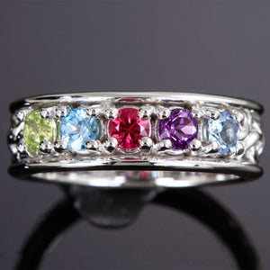 Christopher Michael designed Celtic Style Mothers Ring With Five 3mm Natural Birthstones* - MothersFamilyRings.com