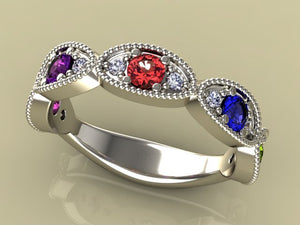 5 Birthstone Mothers Ring by Christopher Michael with Ideal Cut Diamonds