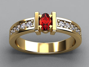 Exquisite One Stone Oval Mothers Ring with Diamonds* Designed by Christopher Michael - MothersFamilyRings.com