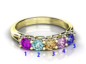 Larger 3.5 mm Five Birthstones Mothers Ring by Christopher Michael With Diamond Accent*