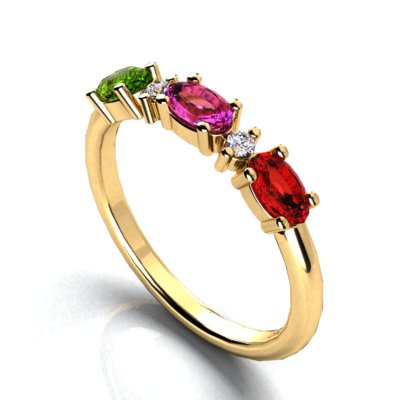 3 Birthstone Christopher Michael Designed Ring With Oval Birthstones Set East to West* - MothersFamilyRings.com