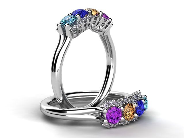 Mother&#39;s Ring With Fine Diamond and Four Natural Birthstones* designed by Christopher Michael