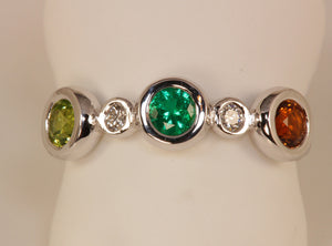Bezeled Larger Round Three Birthstone Mothers Ring With Fine Diamonds* Designed by Christopher Michael