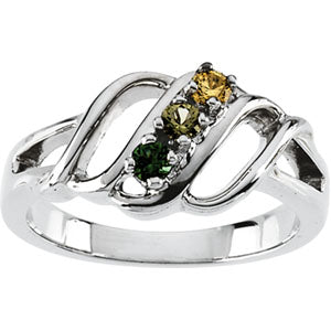 Wave Mothers Ring with Three Fine Natural Birthstones* - MothersFamilyRings.com