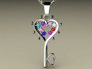 Eight Birthstone Key To Hearts Mothers Pendant* Christopher Michael Design
