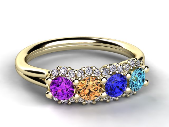 Mother&#39;s Ring With Fine Diamond and Four Natural Birthstones* designed by Christopher Michael