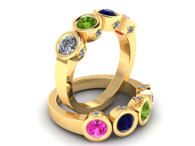 Christopher Michael Design with 4 Bezel Set Gemstones and Diamonds