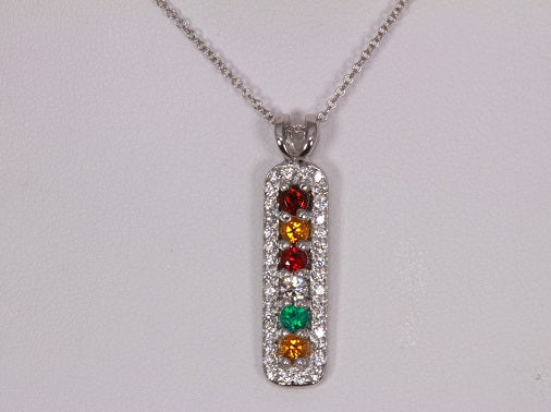 6 Birthstone Mothers Pendant with Diamonds Around by Christopher Michael* - MothersFamilyRings.com