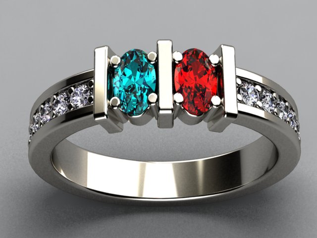 Exquisite Two Stone Oval Mothers Ring with Diamonds* Designed by Christopher Michael - MothersFamilyRings.com