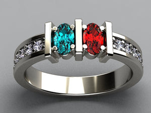 Exquisite Two Stone Oval Mothers Ring with Diamonds* Designed by Christopher Michael - MothersFamilyRings.com