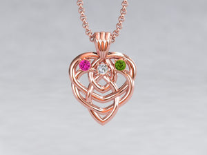 Celtic Mothers Birthstone Pendant 3 Stone with larger 3mm birthstones*