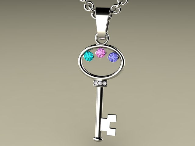 Key To My Heart Mother&#39;s Pendant with Three Birthstones*