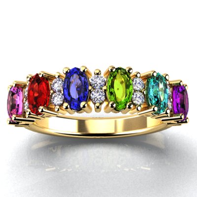 6 Stone Oval Birthstone Ring with Fine Diamonds Designed by Christopher Michael - MothersFamilyRings.com