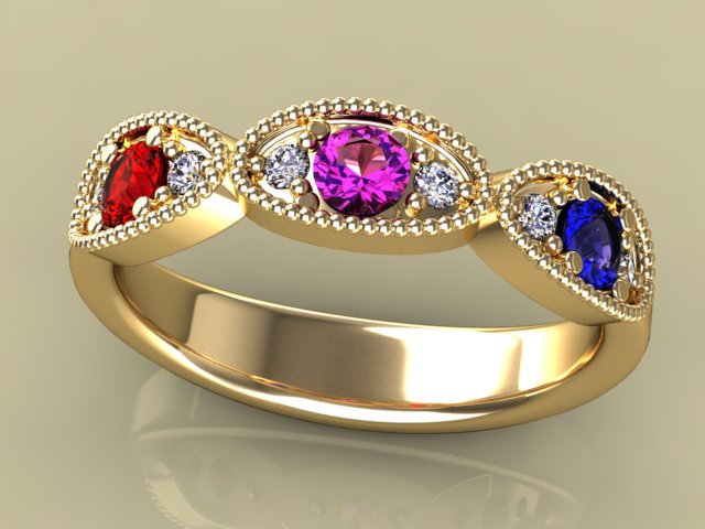 Classy 3 Birthstone Mothers Ring by Christopher Michael with Fine Cut Diamonds* - MothersFamilyRings.com