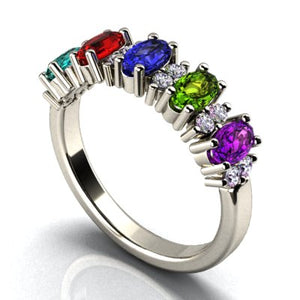 5 Stone Oval Birthstone Ring with Fine Diamonds Designed by Christopher Michael - MothersFamilyRings.com
