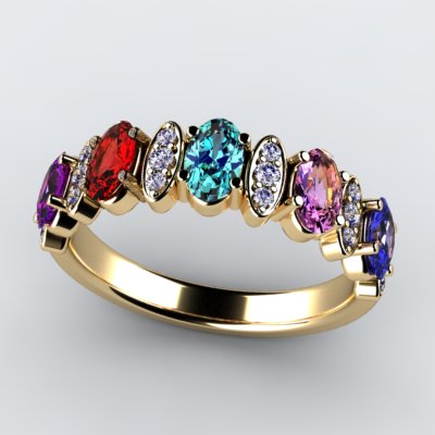 Christopher Michael Designed 5 Stone Oval Mothers Ring with Diamond* - MothersFamilyRings.com
