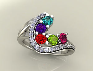 Five Birthstone Custom Mothers Ring With Fine Cut Diamonds* by Christopher Michael