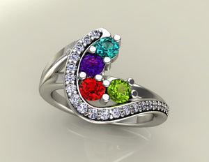 Four Birthstone Custom Mothers Ring With Fine Cut Diamonds* by Christopher Michael