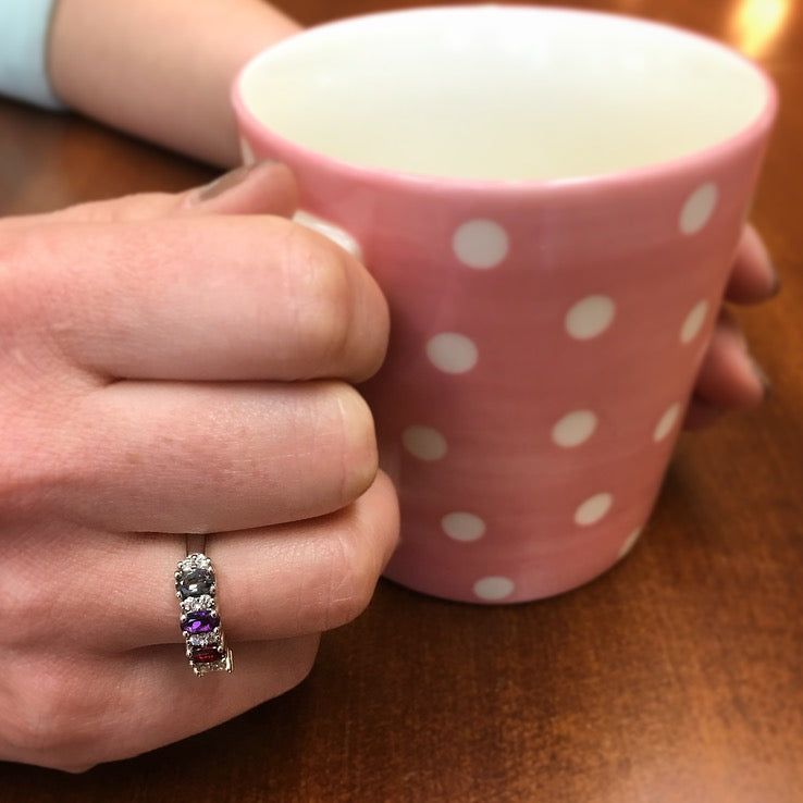 4 Stone Oval Birthstone Ring with Fine Diamonds Designed by Christopher Michael - MothersFamilyRings.com