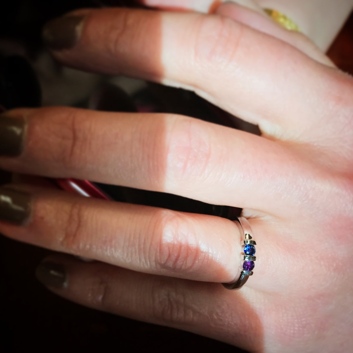 Two Birthstone Channel Set Mothers Ring* - MothersFamilyRings.com