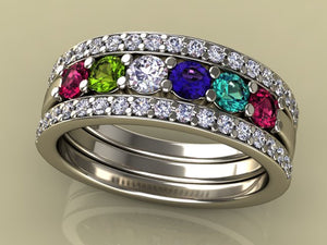 6 Birthstones Mothers Ring Flanked with Fine Diamond* Christopher Michael Design - MothersFamilyRings.com