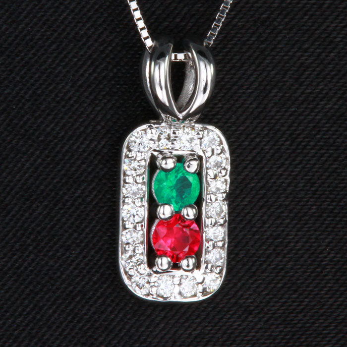 2 Birthstone Mothers Pendant with Diamonds Around by Christopher Michael* - MothersFamilyRings.com